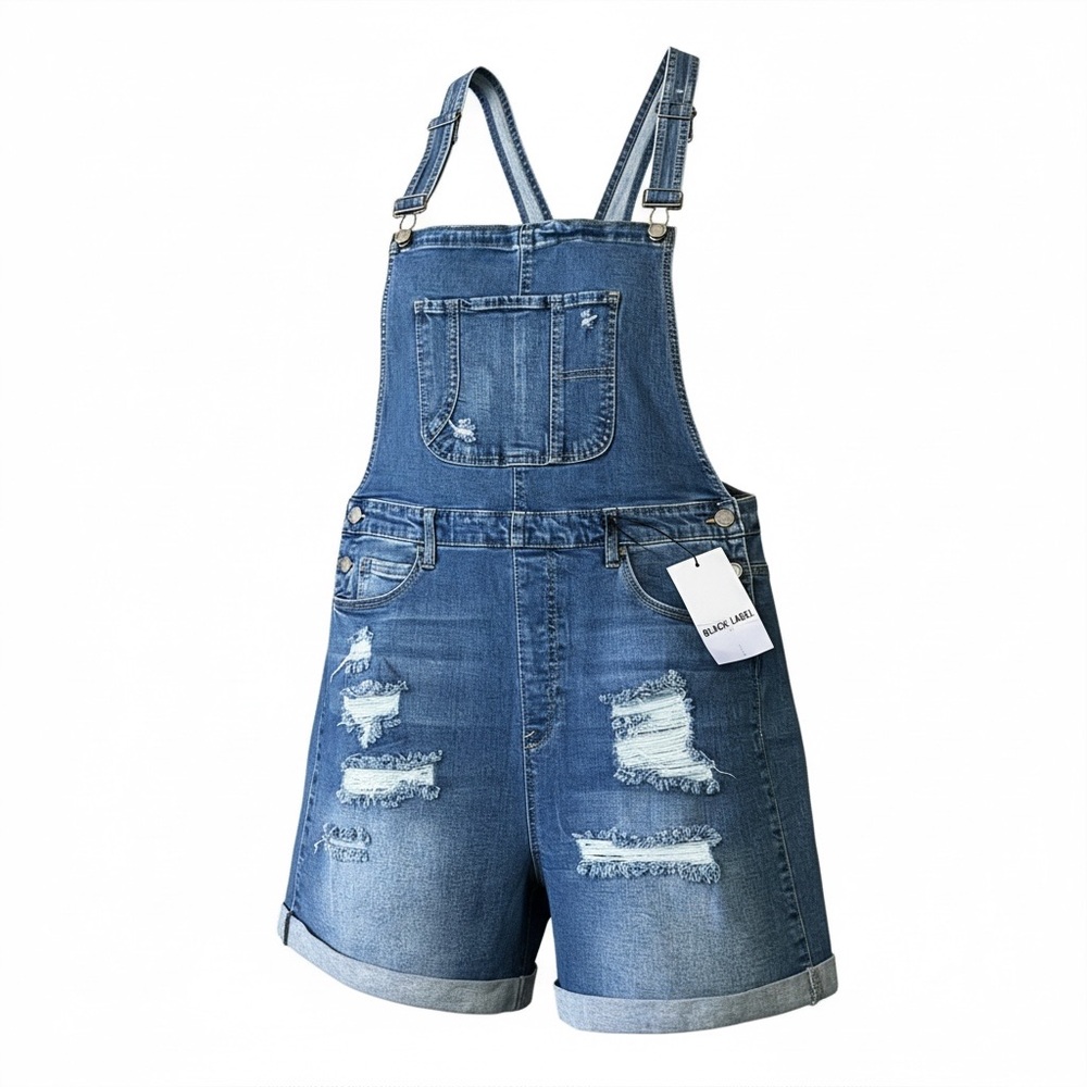 Black Label by C'est Toi Denim Shortalls 1XLDistressed Girlfriend Overalls